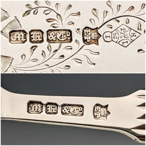 1880 年英國古董鍍銀甜點餐具 12 件套 Martin & Hall 木盒